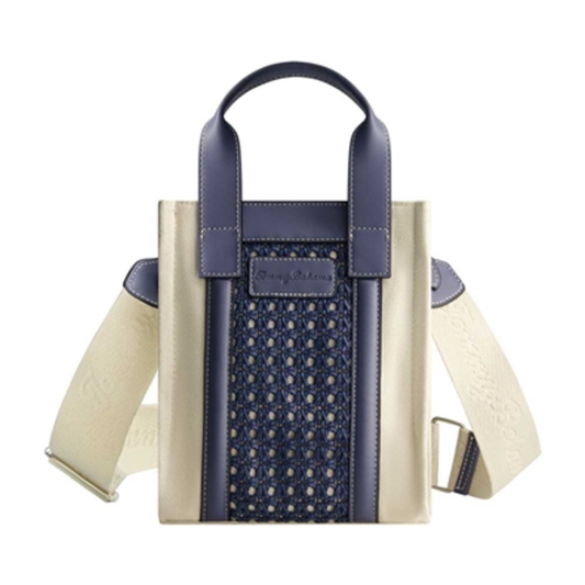 WOVEN NORTH-SOUTH TOTE, BLUE