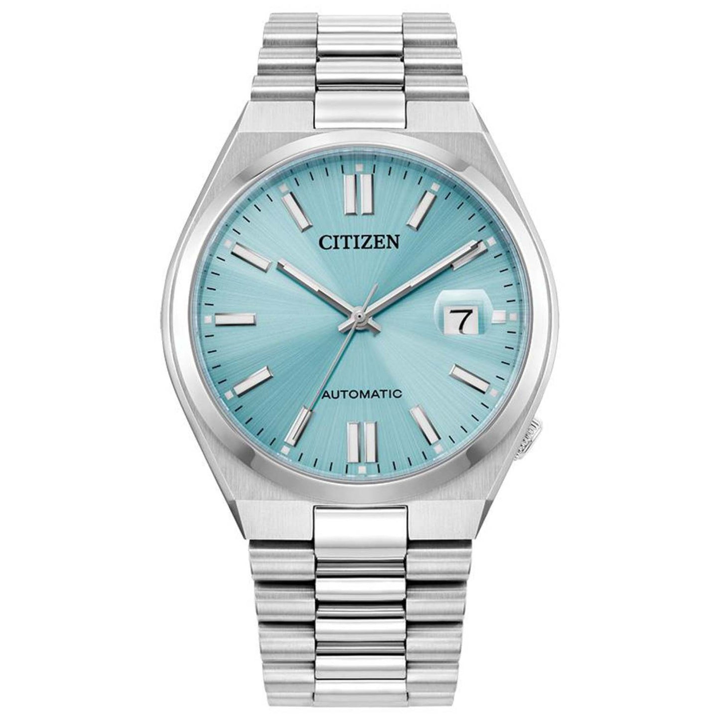 MEN'S TSUYOSA AUTOMATIC SILVER-TONE STAINLESS STEEL WATCH, SKY BLUE DIAL