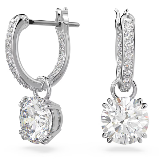SWAROVSKI STILLA DROP EARRINGS ROUND CUT, WHITE, RHODIUM PLATED