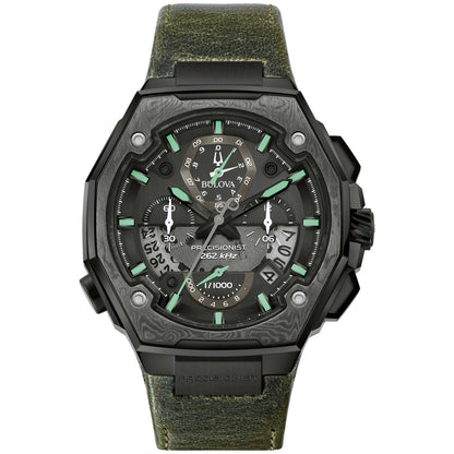 MEN'S SERIES X SE PRECISIONIST CHRONOGRAPH GREEN LEATHER STRAP WATCH, BLACK DIAL