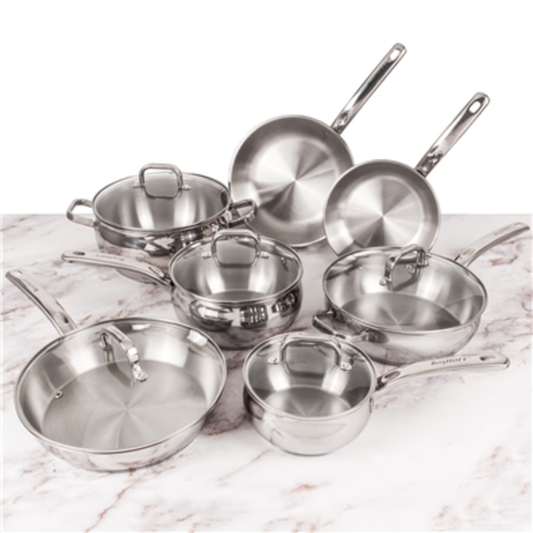 BELLY SHAPE 12PC 18/10 SS COOKWARE SET, SILVER