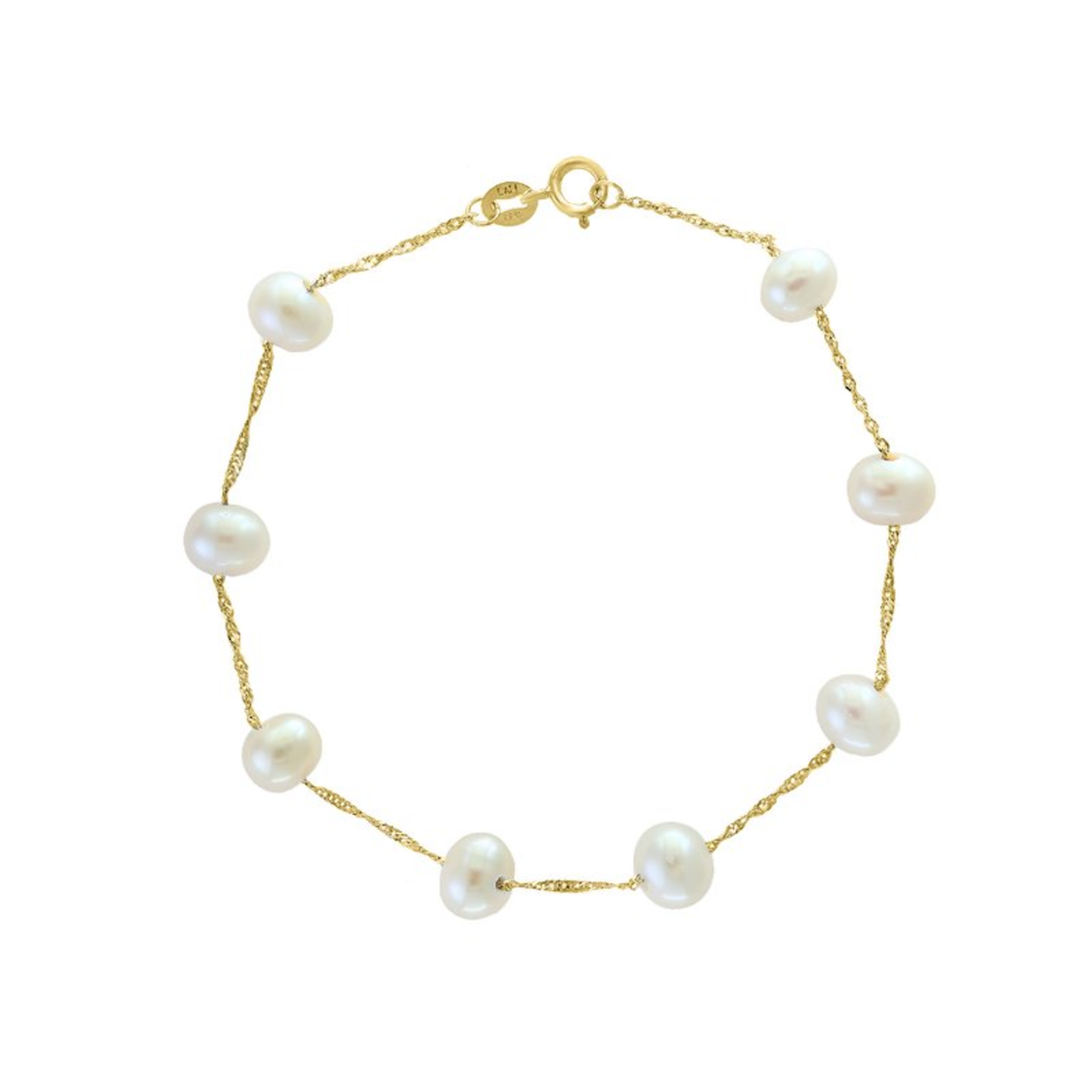 LALI JEWELS 14K YELLOW GOLD WHITE FRESH WATER PEARL BRACELET