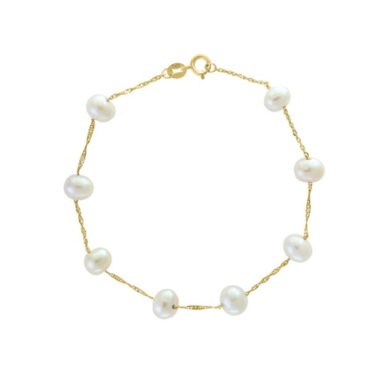 LALI JEWELS 14K YELLOW GOLD WHITE FRESH WATER PEARL BRACELET
