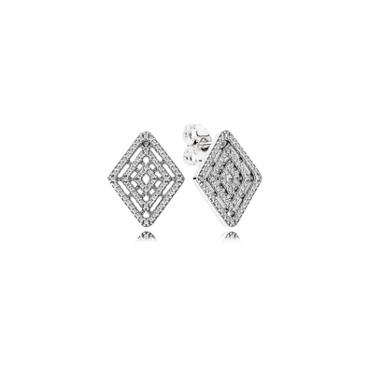 GEOMETRIC LINES STUD EARRINGS, STERLING SILVER, CLEAR CZ