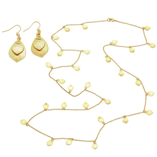 HAMMERED LEAF NECKLACE AND EARRINGS