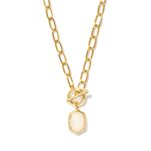 DAPHNE LINK AND CHAIN NECKLACE, GOLD/IVORY MOTHER OF PEARL