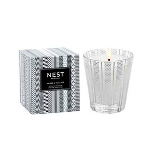 AMBER & INCENSE CLASSIC CANDLE, SILVER/WHITE