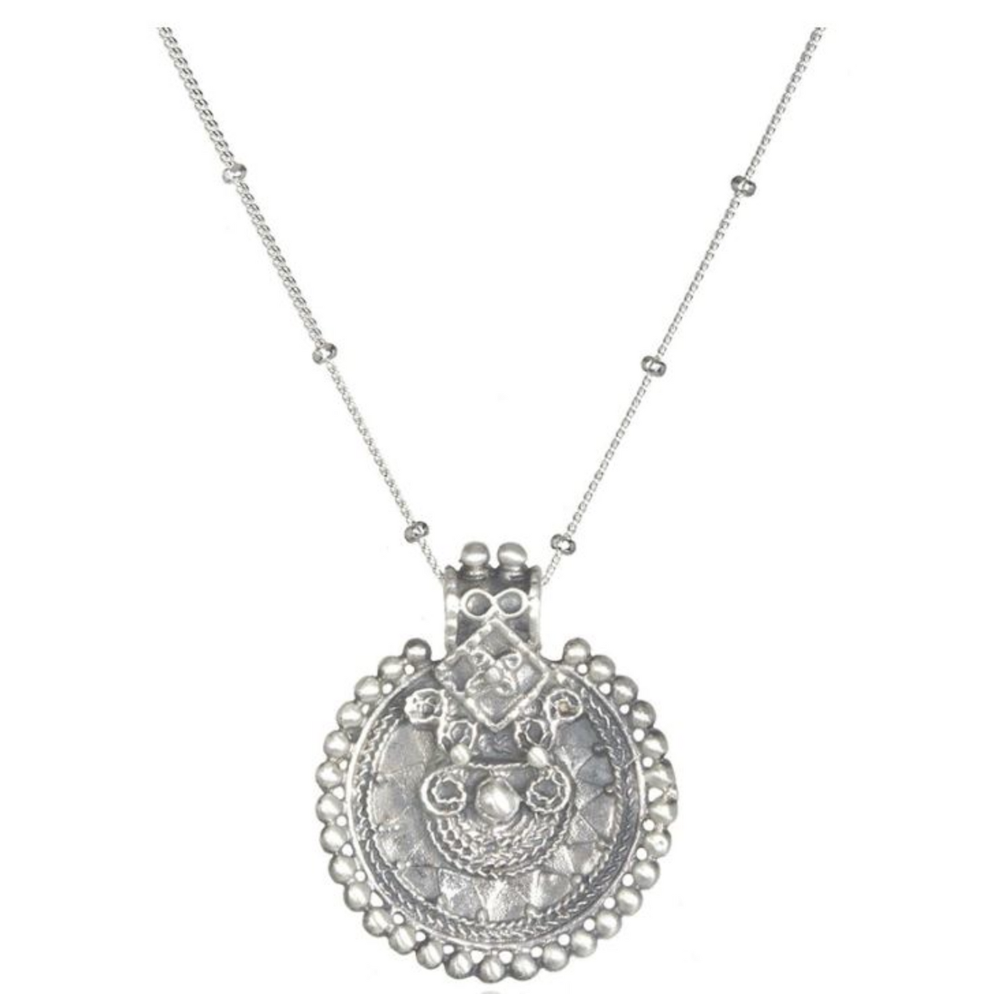 SATYA SILVER MANDALA 36 INCH NECKLACE