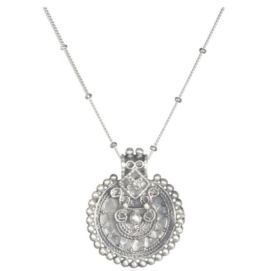 SATYA SILVER MANDALA 36 INCH NECKLACE