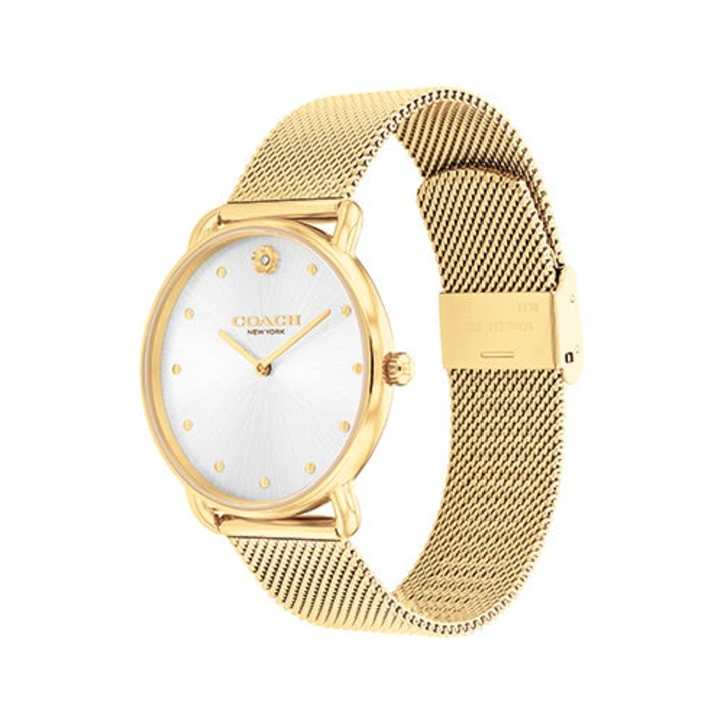 LADIES' ELLIOT GOLD-TONE STAINLESS STEEL MESH WATCH, SILVER DIAL