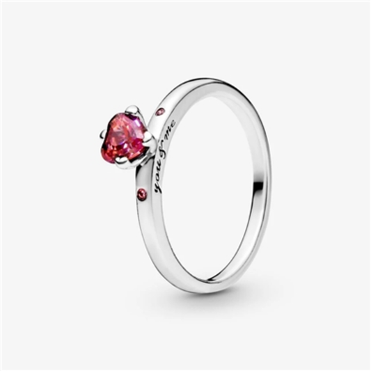 SPARKLING RED HEART RING, RED, 7.5