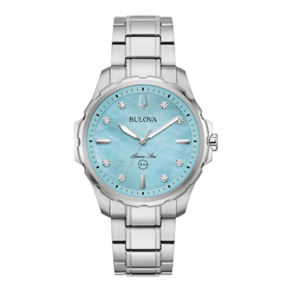 LADIES' MARINE STAR DIAMOND SILVER-TONE STAINLESS STEEL WATCH, BLUE MOP DIAL