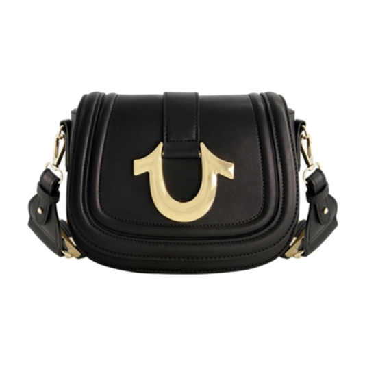 TRUE RELIGION SADDLE BAG GOLD HARDWARE, BLACK