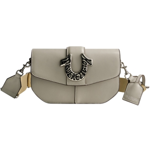 SHOULDER BAG WITH SIGNATURE LOGO ACCENT, LIGHT GRAY