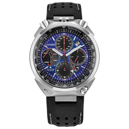 MEN'S PROMASTER TSUNO CHRONO RACER BLACK LEATHER WATCH, DEEP BLUE DIAL