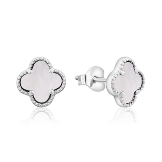 STERLING SILVER MOTHER OF PEARL STUDS, WHITE, 7MM