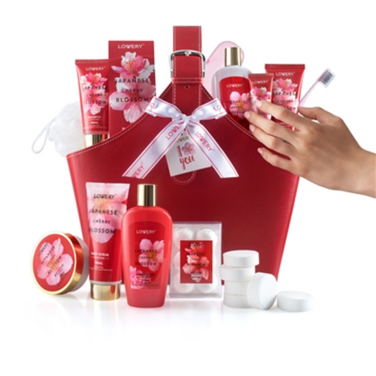 JAPANESE CHERRY BLOSSOM BATH SET, RED, 25 PIECES