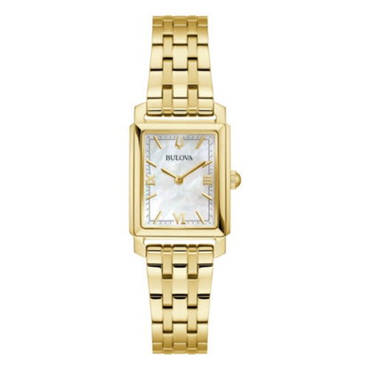 LADIES' SUTTON GOLD-TONE STAINLESS STEEL RECTANGLE WATCH, MOTHER-OF-PEARL DIAL