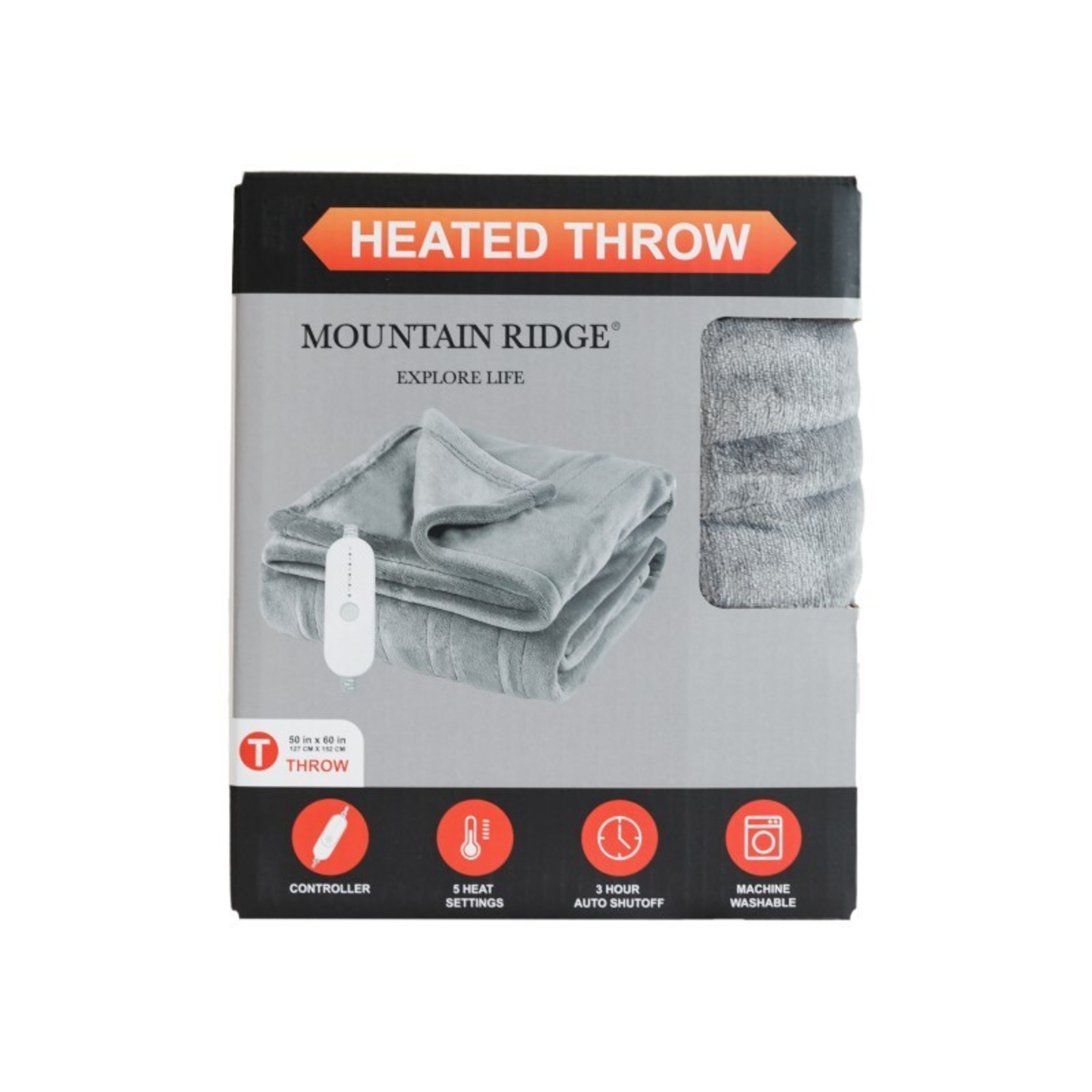 MICROPLUSH HEATED 50X60 THROW - (GRAY)