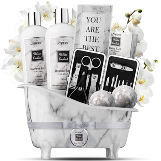 WHITE ORCHID SELF CARE KIT, WHITE, BLACK, MARBLE, 20 PIECES