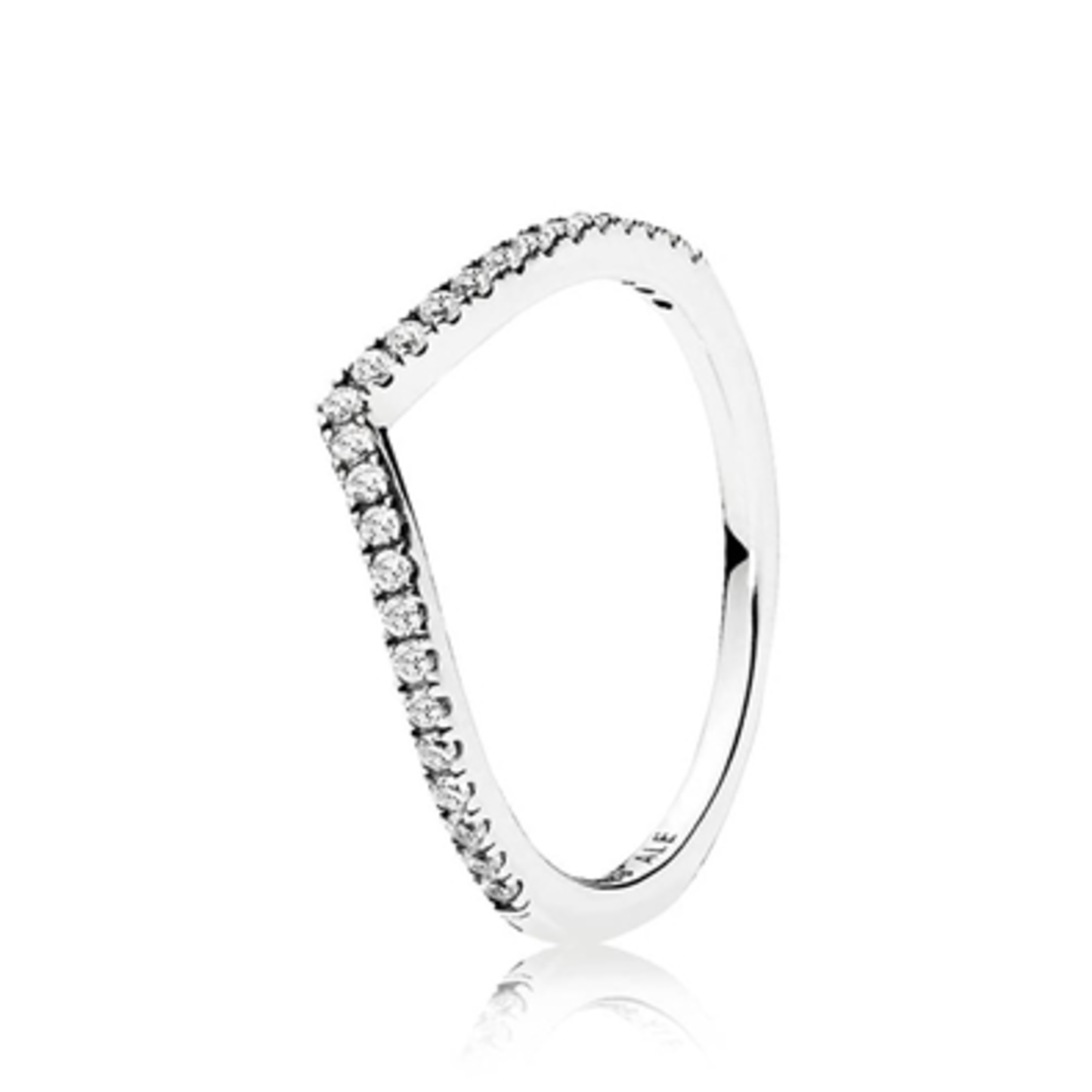 SPARKLING WISHBONE RING, STERLING SILVER CLEAR CZ, 6
