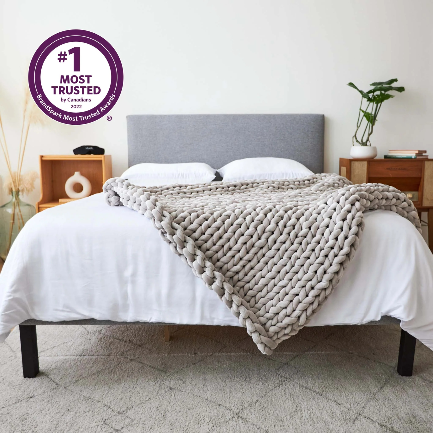 HUSH HAND KNIT 15LB MINKY VELOUR WEIGHTED BLANKET - GREY