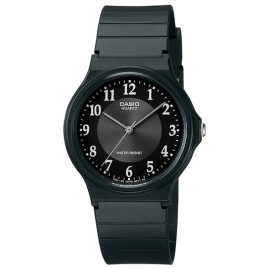 UNISEX CLASSIC ANALOG BLACK RESIN STRAP WATCH BLACK DIAL