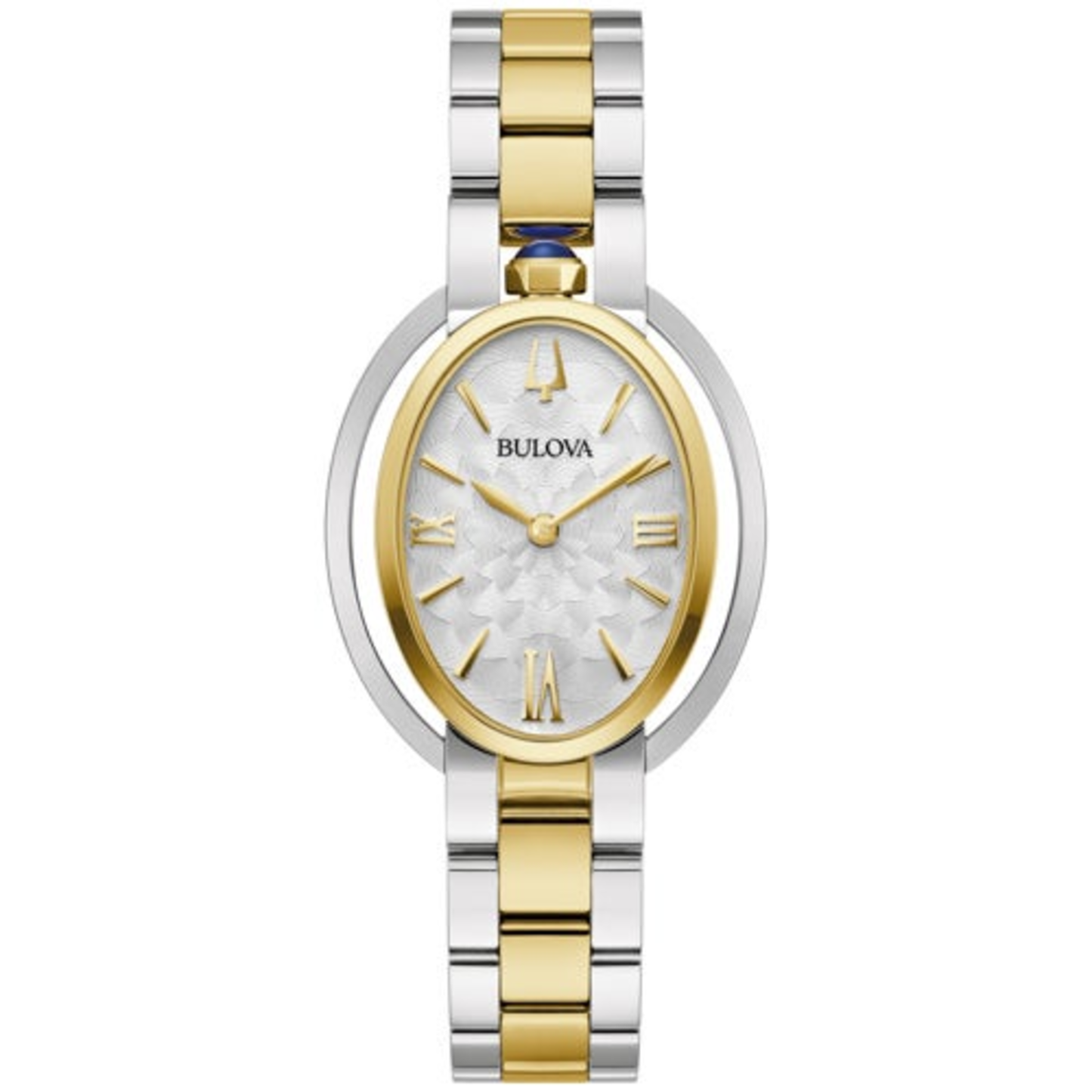 LADIES' RUBAIYAT TWO-TONE STAINLESS STEEL OVAL WATCH, SILVER DIAL