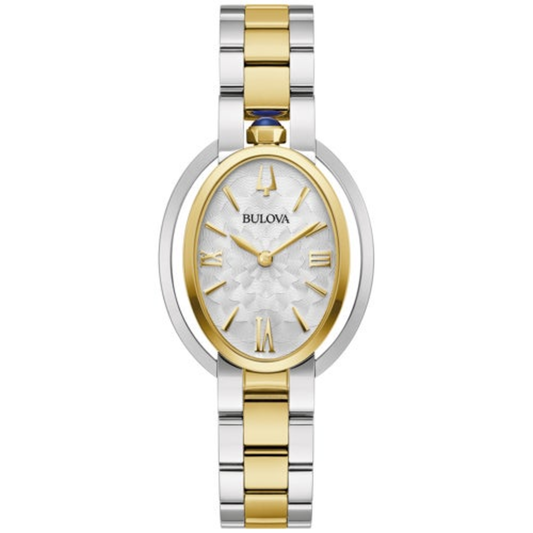 LADIES' RUBAIYAT TWO-TONE STAINLESS STEEL OVAL WATCH, SILVER DIAL