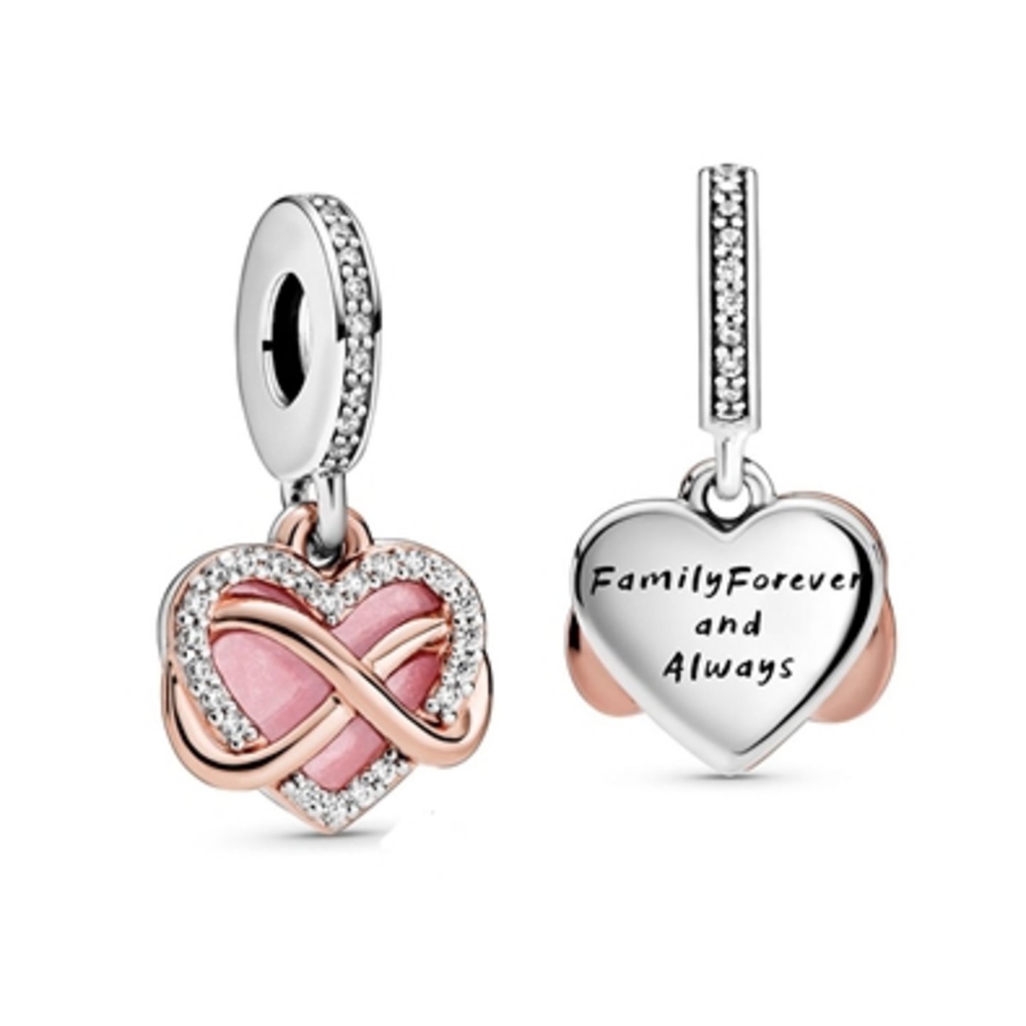 SPARKLING INFINITY HEART DANGLE CHARM, ROSE GOLD