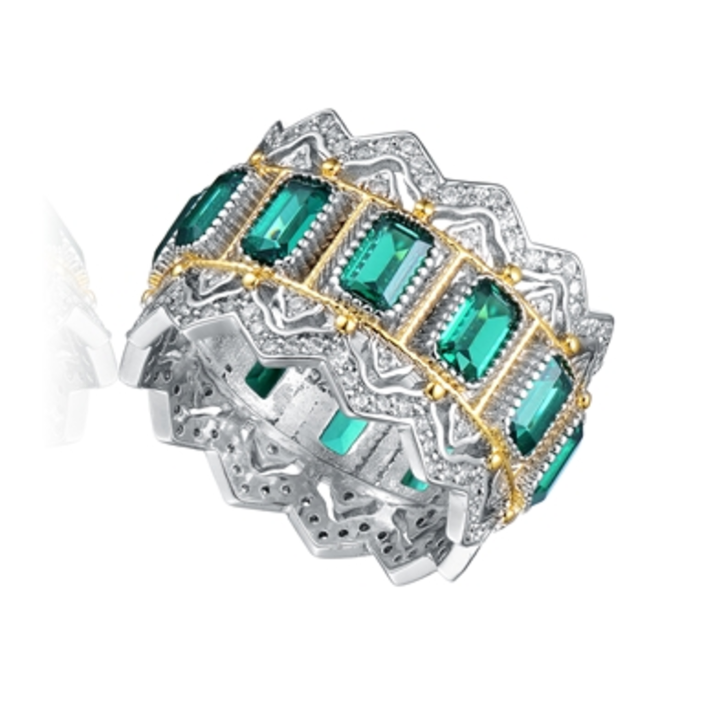 CZ RHODIUM STATEMENT RADIANT GREEN RING, GREEN, 7"