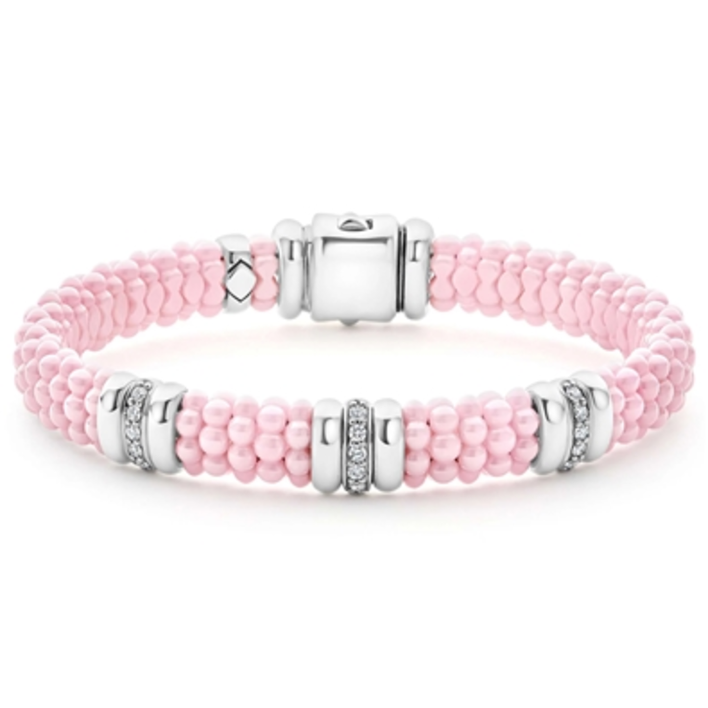 THREE STATION DIAMOND CAVIAR BRACELET, PINK, 9MM