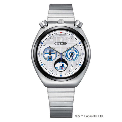 MEN'S QUARTZ STAR WARS R2-D2 SILVER-TONE STAINLESS STEEL WATCH, SILVER DIAL