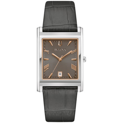MEN'S SUTTON CLASSIC GRAY LEATHER STRAP RECTANGLE WATCH, GRAY DIAL