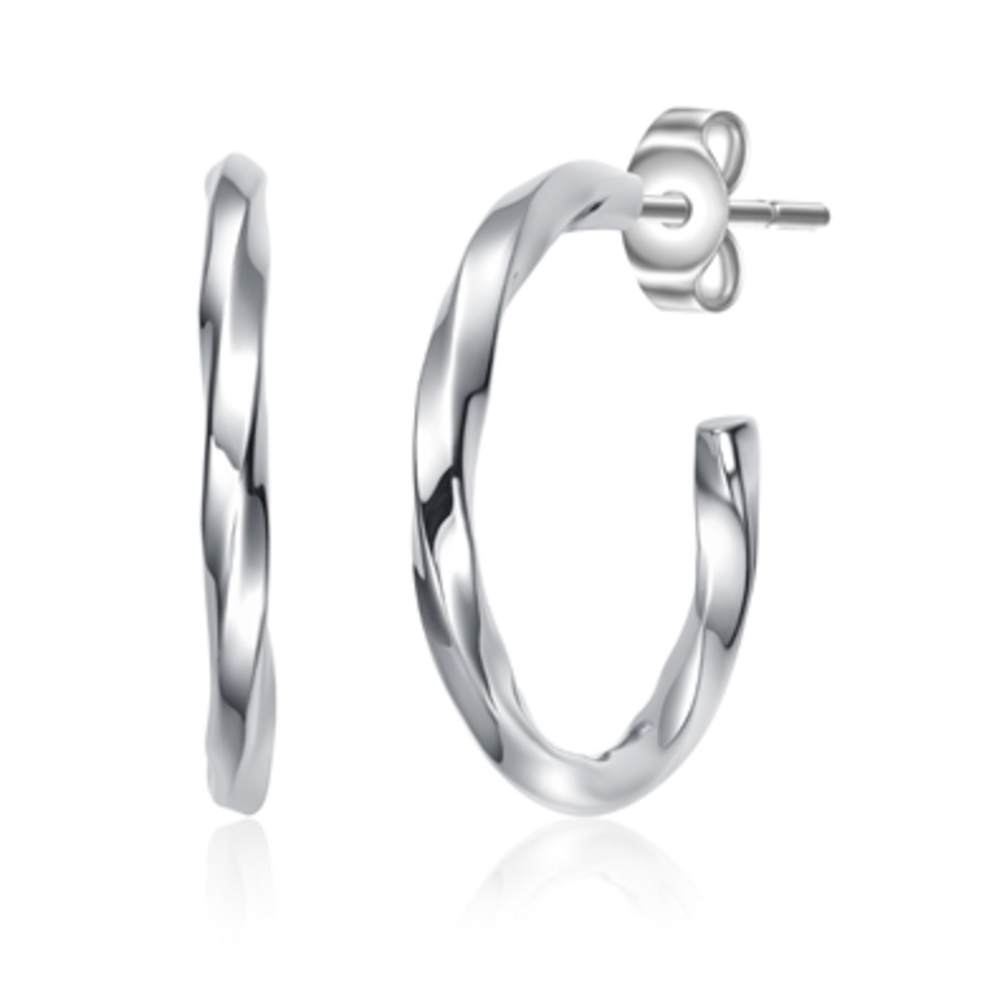 CZ RHODIUM CLASSIC HOOP EARRINGS, CLEAR