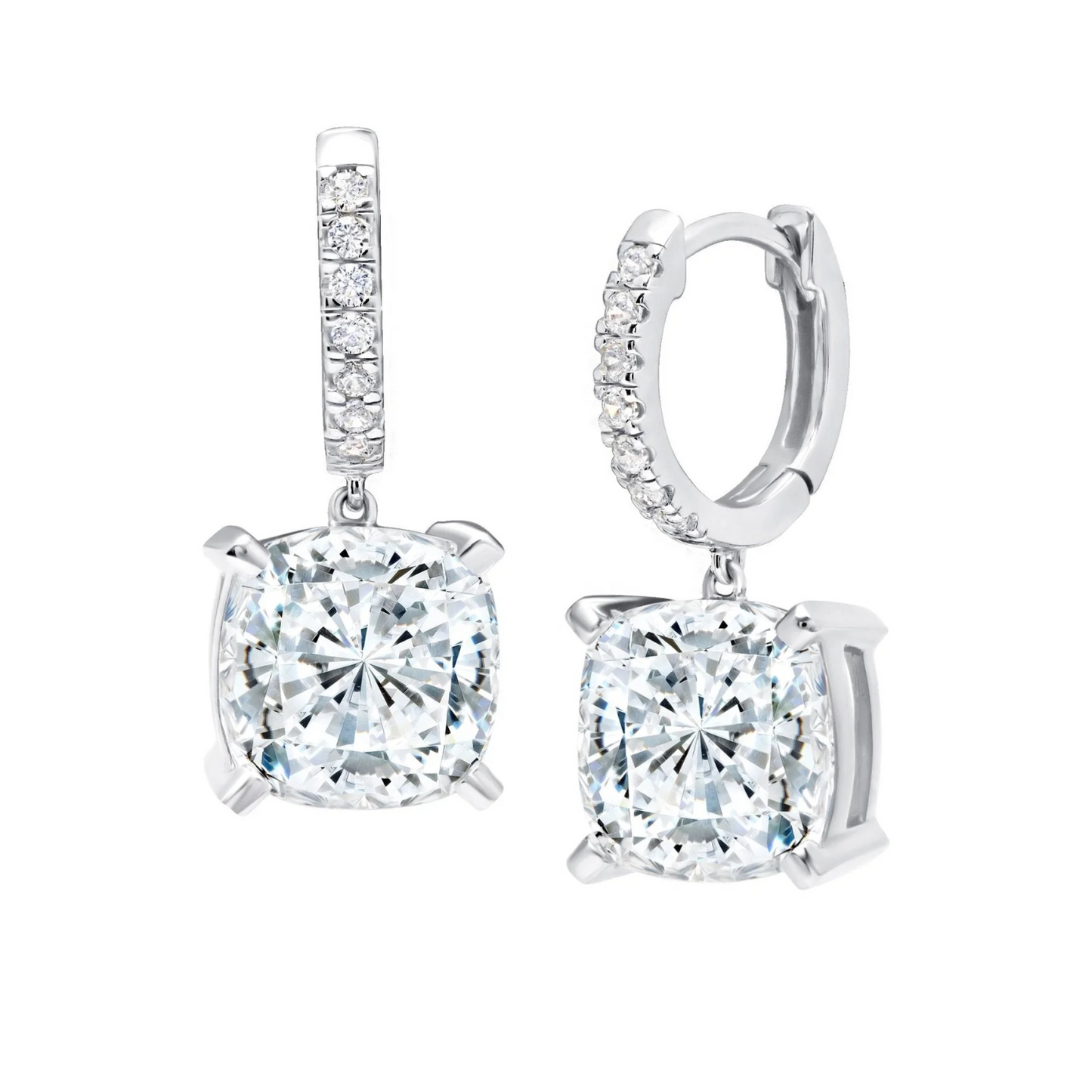 CRISLU BLISS CUSHION CUT DROP EARRINGS FINISHED IN PURE PLATINUM