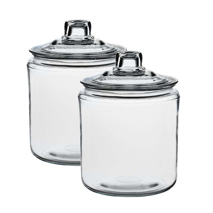 SET OF 2 HERITAGE HILL 1/2 GALLON GLASS JARS W/ LIDS