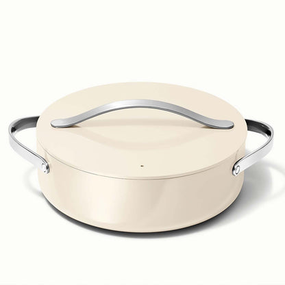 6QT NONSTICK CERAMIC RONDEAU PAN W/ LID CREAM
